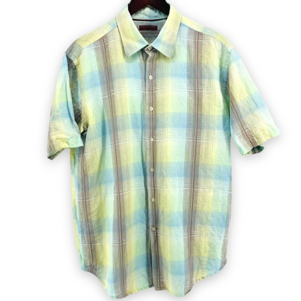 American Blue Mens Linen Button Down Shirt Short Sleeve Large 10503